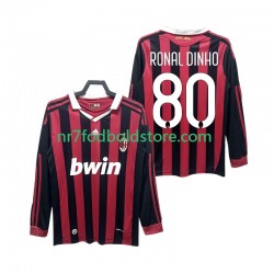 AC Milan Trøje RONALDINHO 80 2009 Retro Mænd Hjemmebane Fodboldsæt 2010 Langærmet