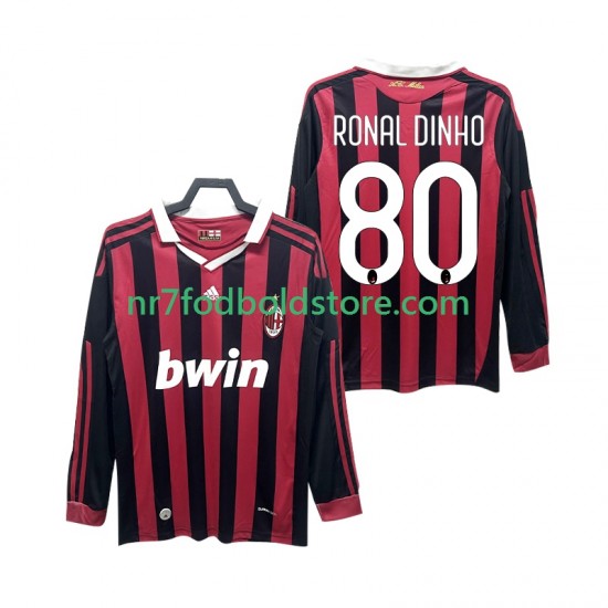 AC Milan Trøje RONALDINHO 80 2009 Retro Mænd Hjemmebane Fodboldsæt 2010 Langærmet