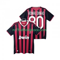AC Milan Trøje RONALDINHO 80 2009 Retro Mænd Hjemmebane Fodboldsæt 2010 Kortærmet