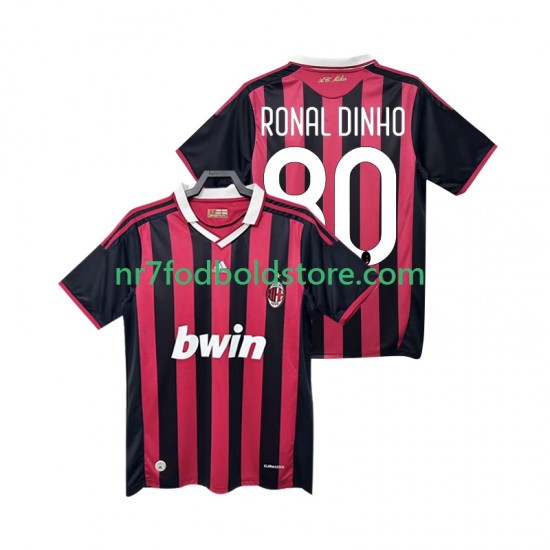 AC Milan Trøje RONALDINHO 80 2009 Retro Mænd Hjemmebane Fodboldsæt 2010 Kortærmet