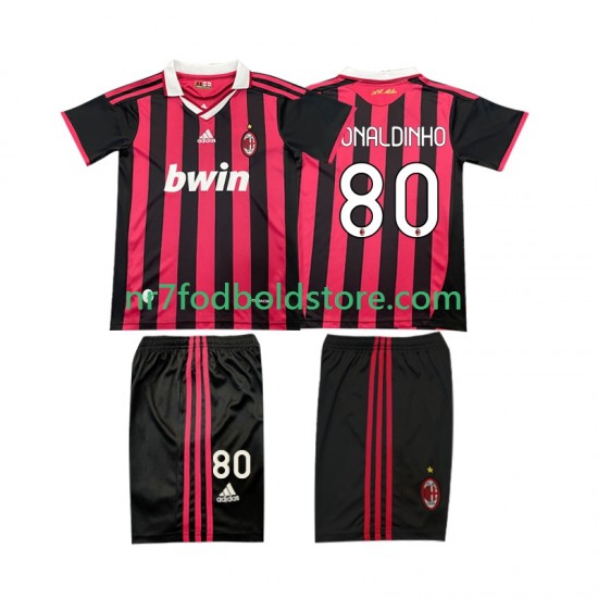 AC Milan Trøje RONALDINHO 80 2009 Retro Børn Hjemmebane Fodboldsæt 2010 Kortærmet