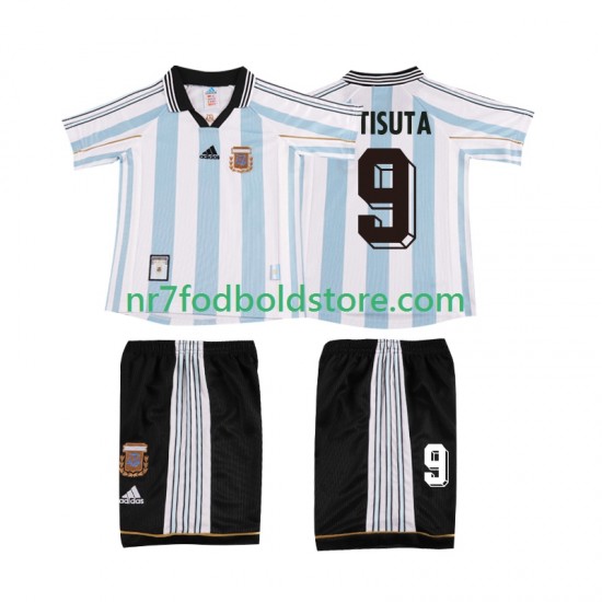 Argentina Trøje BATISUTA 9 Retro Børn Hjemmebane Fodboldsæt 1998 Kortærmet