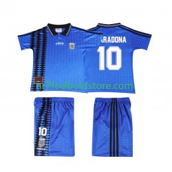 Argentina Trøje MARADONA 10 Retro Børn Udebane Fodboldsæt 1994 Kortærmet