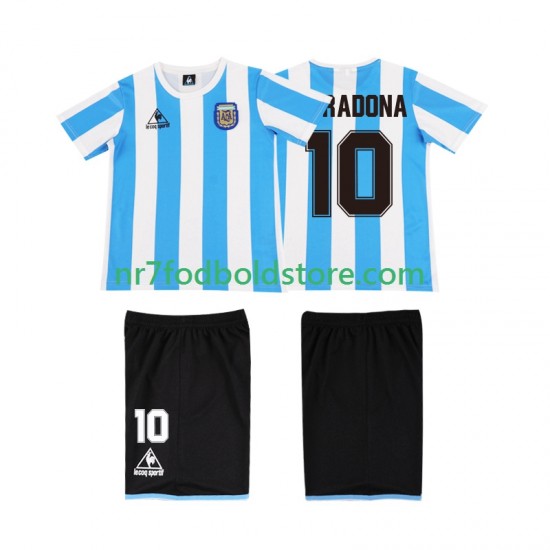 Argentina Trøje MARADONA 10 1986 Retro Børn Hjemmebane Fodboldsæt Kortærmet