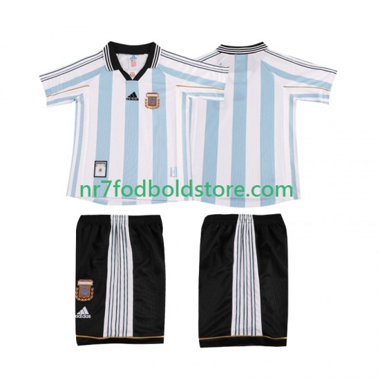 Argentina Trøje Retro Børn Hjemmebane Fodboldsæt 1998 Kortærmet