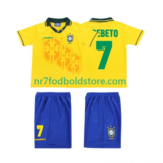 Brasilien Trøje BEBETO 7 Retro Børn Hjemmebane Fodboldsæt 1994 Kortærmet