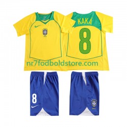 Brasilien Trøje KAKA 8 Retro Børn Hjemmebane Fodboldsæt 2004 Kortærmet
