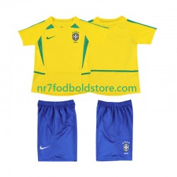 Brasilien Trøje Retro Børn Hjemmebane Fodboldsæt 2002 Kortærmet