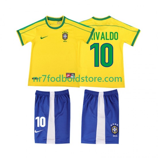 Brasilien Trøje RIVALDO 10 Retro Børn Hjemmebane Fodboldsæt 1998 Kortærmet