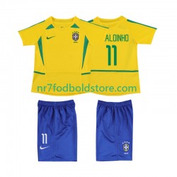 Brasilien Trøje RONALOINHO 11 Retro Børn Hjemmebane Fodboldsæt 2002 Kortærmet