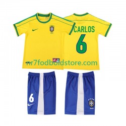 Brasilien Trøje Roberto Carlos 6 Retro Børn Hjemmebane Fodboldsæt 1998 Kortærmet