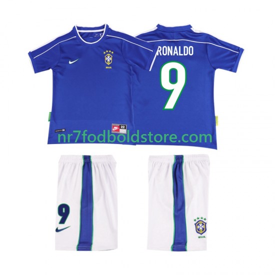 Brasilien Trøje Ronaldo 9 Retro Børn Udebane Fodboldsæt 1998 Kortærmet