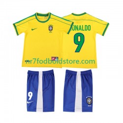 Brasilien Trøje Ronaldo 9 Retro Børn Hjemmebane Fodboldsæt 1998 Kortærmet