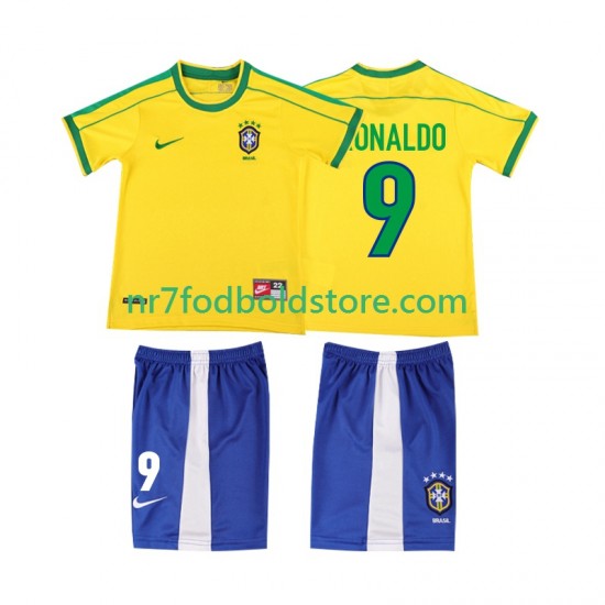 Brasilien Trøje Ronaldo 9 Retro Børn Hjemmebane Fodboldsæt 1998 Kortærmet