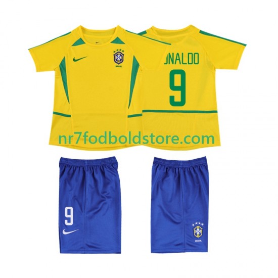 Brasilien Trøje Ronaldo 9 Retro Børn Hjemmebane Fodboldsæt 2002 Kortærmet