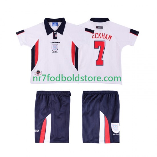 England Trøje Beckham 7 Retro Børn Hjemmebane Fodboldsæt 1998 Kortærmet