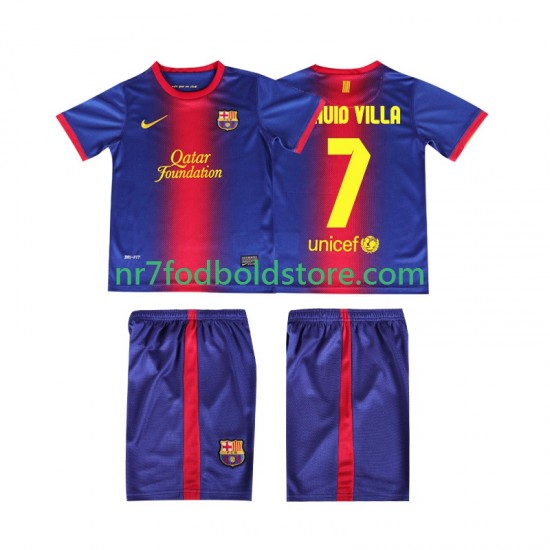 FC Barcelona Trøje DAUID VILLA 7 2012 2013 Retro Børn Hjemmebane Fodboldsæt Kortærmet