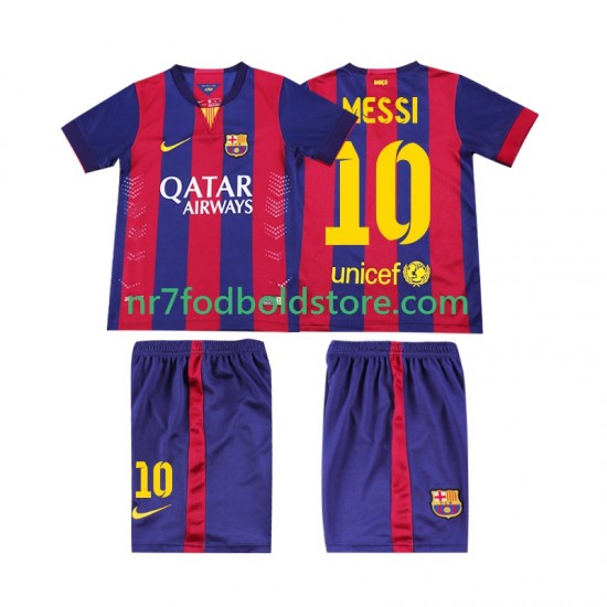 FC Barcelona Trøje Lionel Messi 10 2014 2015 Retro Børn Hjemmebane Fodboldsæt Kortærmet