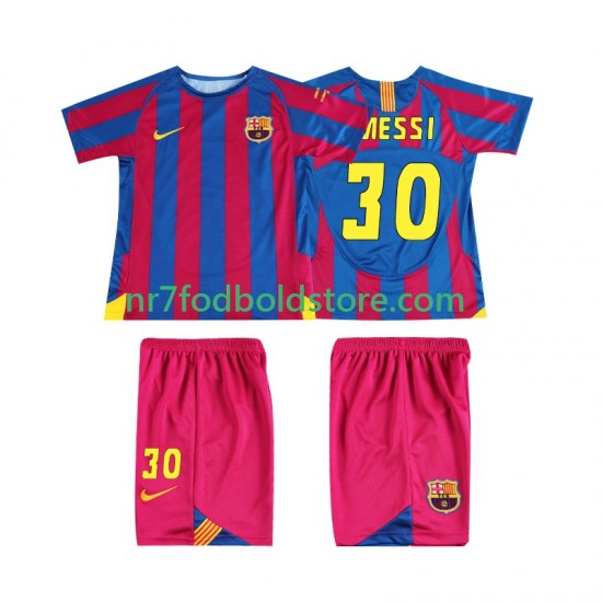 FC Barcelona Trøje Lionel Messi 30 Champions League 2005 Retro Børn Hjemmebane Fodboldsæt 2006 Kortærmet