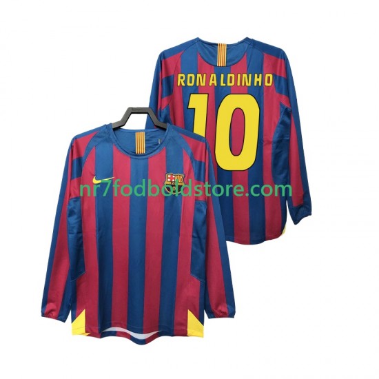 FC Barcelona Trøje RONALDINHO 10 2005 Retro Mænd Hjemmebane Fodboldsæt 2006 Langærmet