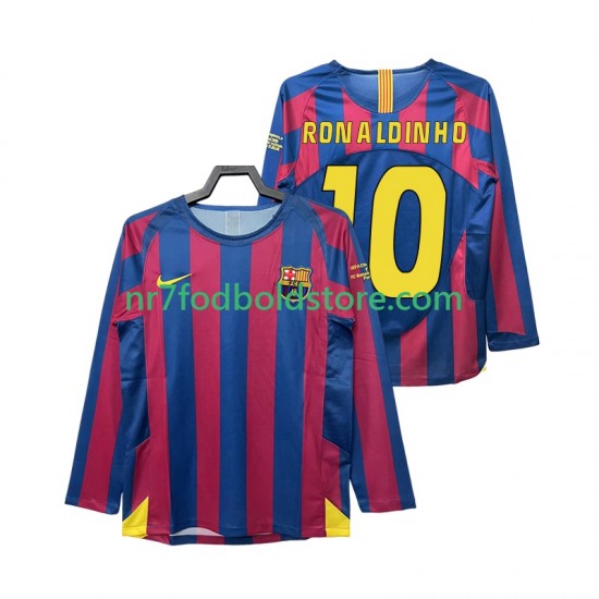 FC Barcelona Trøje RONALDINHO 10 Champions League 2005 Retro Mænd Hjemmebane Fodboldsæt 2006 Langærmet