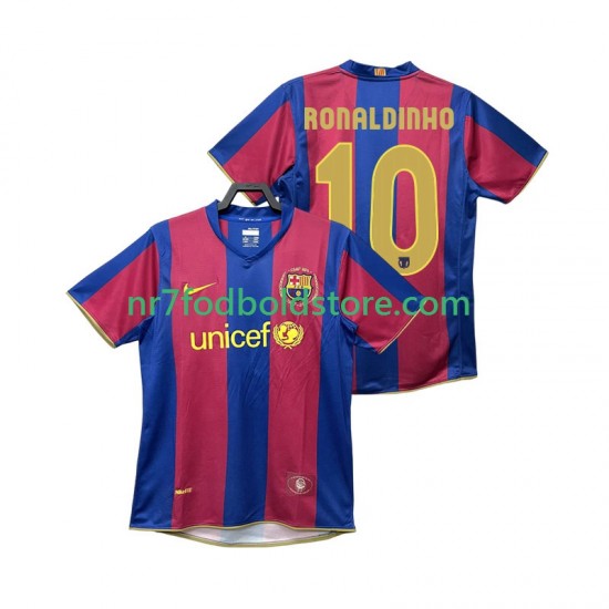 FC Barcelona Trøje RONALDINHO 10 2007 Retro Mænd Hjemmebane Fodboldsæt 2008 Kortærmet