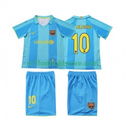 FC Barcelona Trøje RONALDINHO 10 2007 Retro Børn Udebane Fodboldsæt 2008 Kortærmet