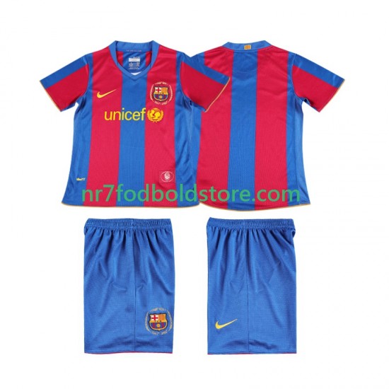 FC Barcelona Trøje 2007 Retro Børn Hjemmebane Fodboldsæt 2008 Kortærmet