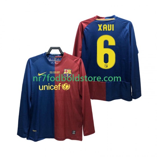 FC Barcelona Trøje XAVI 6 Champions League 2009 Retro Mænd Hjemmebane Fodboldsæt 2008 Langærmet