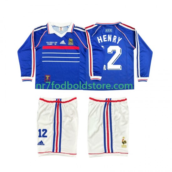 Frankrig Trøje Henry 12 Retro Børn Hjemmebane Fodboldsæt 1998 Langærmet
