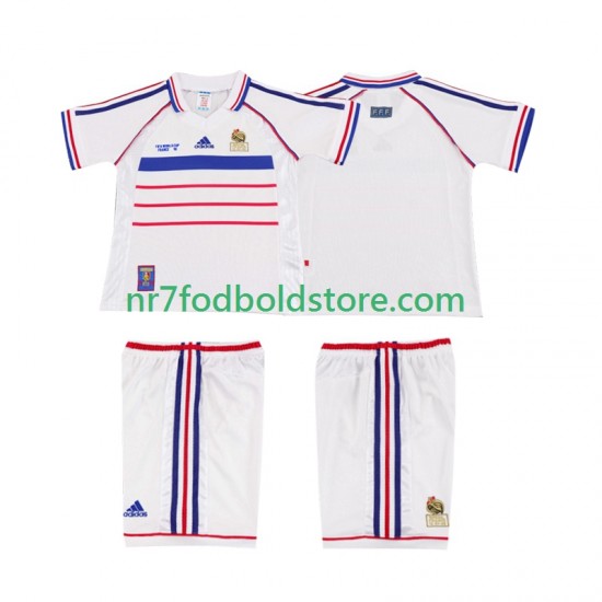 Frankrig Trøje Retro Børn Udebane Fodboldsæt 1998 Kortærmet