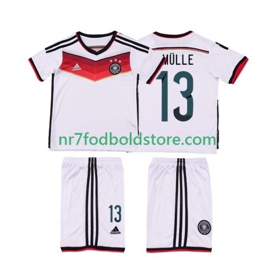 Tyskland Trøje MULLER 13 2014 Retro Børn Hjemmebane Fodboldsæt Kortærmet