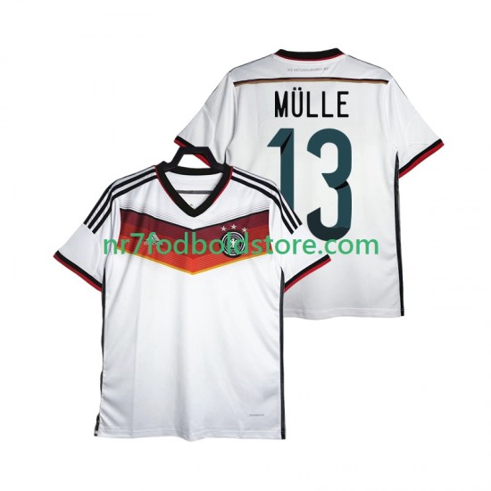Tyskland Trøje MULLER 13 2014 Retro Mænd Hjemmebane Fodboldsæt Kortærmet