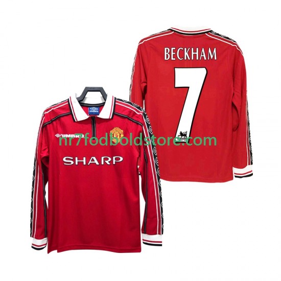 Manchester United Trøje BECKHAM 7 Retro Mænd Hjemmebane Fodboldsæt 1998 1999 Langærmet