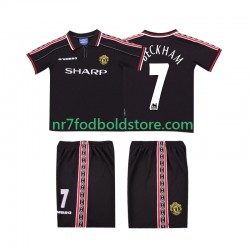 Manchester United Trøje Beckham 7 Retro Børn Udebane Fodboldsæt 1998 1999 Kortærmet