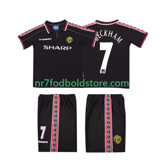 Manchester United Trøje Beckham 7 Retro Børn Udebane Fodboldsæt 1998 1999 Kortærmet