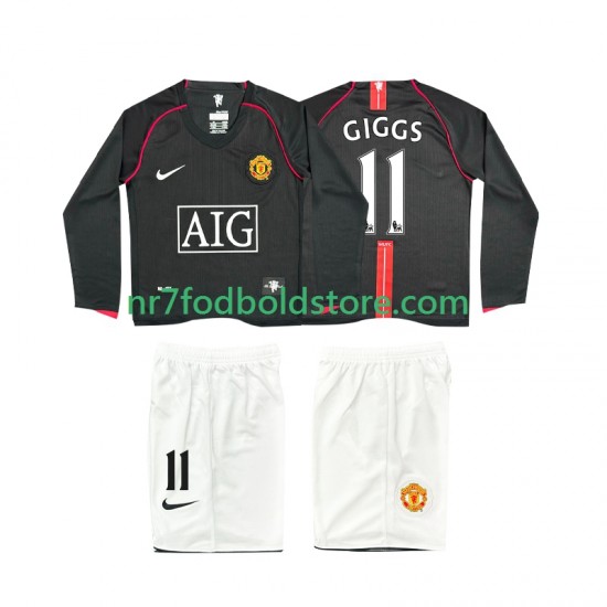 Manchester United Trøje GIGGS 11 2007 Retro Børn Udebane Fodboldsæt 2008 Langærmet