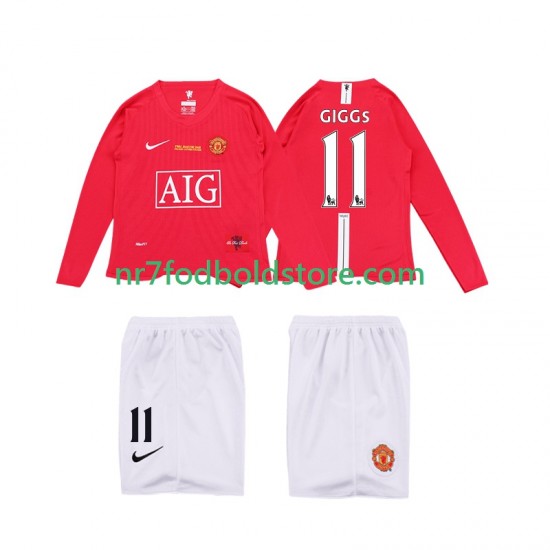 Manchester United Trøje GIGGS 11 Premier League 2009 Retro Børn Hjemmebane Fodboldsæt 2008 Langærmet