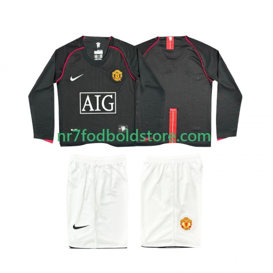 Manchester United Trøje 2007 Retro Børn Udebane Fodboldsæt 2008 Langærmet