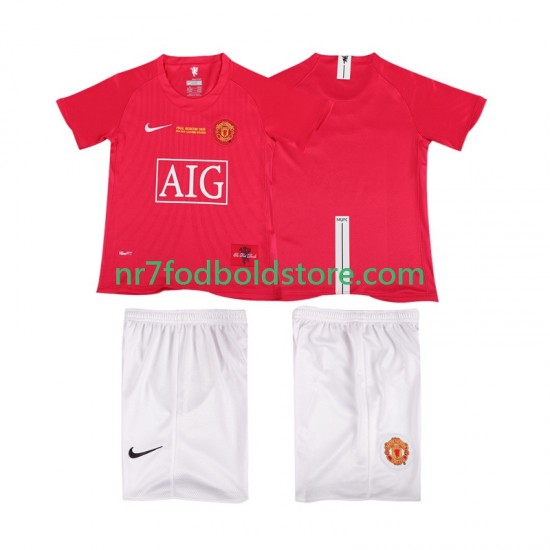 Manchester United Trøje Champions League 2007 Retro Børn Hjemmebane Fodboldsæt 2008 Kortærmet