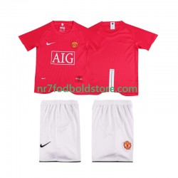 Manchester United Trøje Premier League 2007 Retro Børn Hjemmebane Fodboldsæt 2008 Kortærmet
