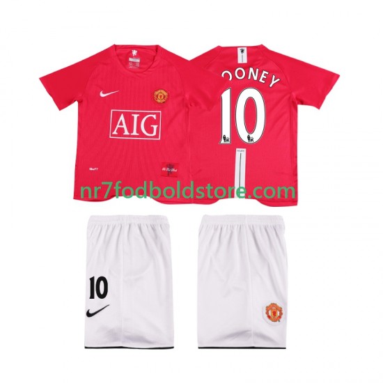 Manchester United Trøje ROONEY 10 Premier League 2007 Retro Børn Hjemmebane Fodboldsæt 2008 Kortærmet