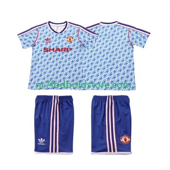 Manchester United Trøje 1990 1992 Retro Børn Udebane Fodboldsæt Kortærmet