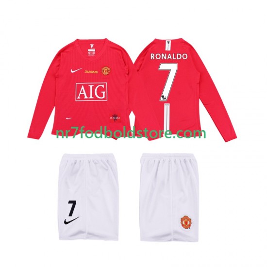 Manchester United Trøje Ronaldo 7 Premier League 2009 Retro Børn Hjemmebane Fodboldsæt 2008 Langærmet