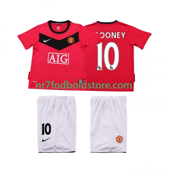 Manchester United Trøje Rooney 10 2009 Retro Børn Hjemmebane Fodboldsæt 2010 Kortærmet