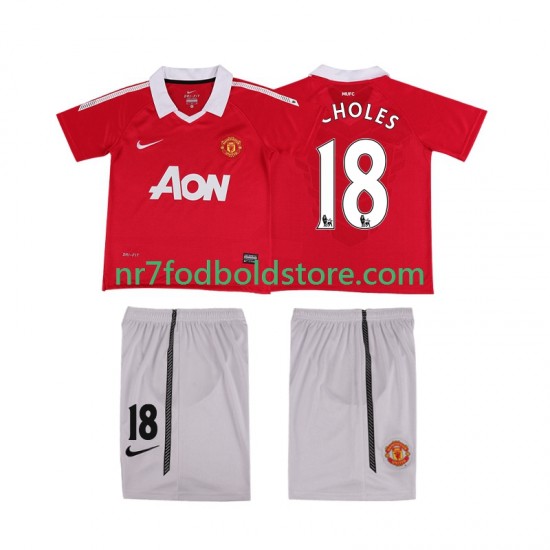 Manchester United Trøje SCHOLES 18 Retro Børn Hjemmebane Fodboldsæt 2011 2010 Kortærmet
