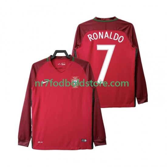 Portugal Trøje Cristiano Ronaldo 7 2016 Retro Mænd Hjemmebane Fodboldsæt Langærmet