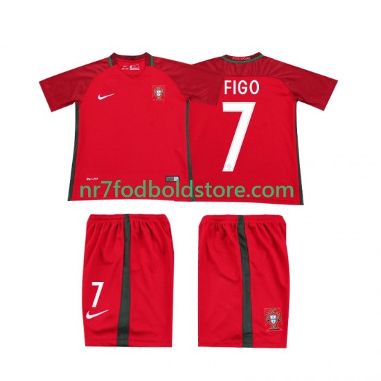 Portugal Trøje FIGO 7 2016 Retro Børn Hjemmebane Fodboldsæt Kortærmet