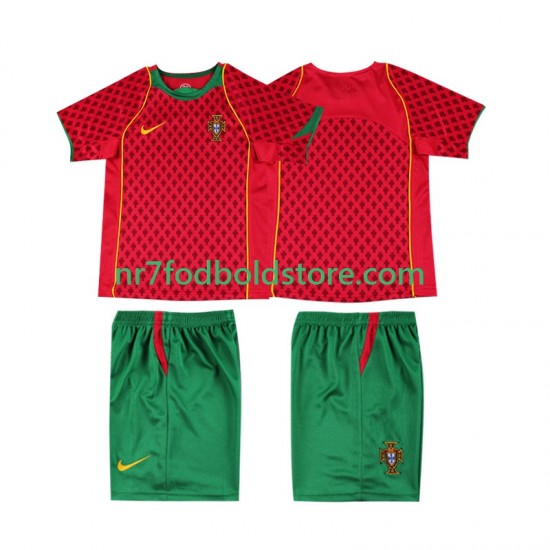 Portugal Trøje Retro Børn Hjemmebane Fodboldsæt 2004 Kortærmet