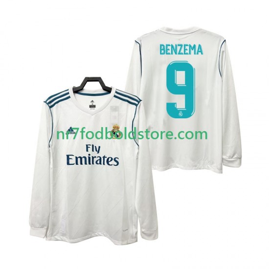 Real Madrid Trøje BENZEMA 9 2017 2018 Retro Mænd Hjemmebane Fodboldsæt Langærmet